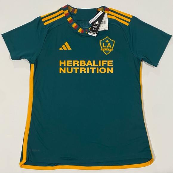 ADIDAS WOMEN'S LA GALAXY 2023/24 AWAY JERSEY GREEN/GOLD SIZE L - Picture 1 of 10